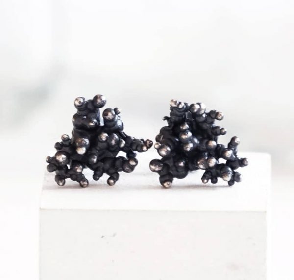 Black Oxidised Fair Silver Earrings Rosee Collection Organic and Contemporary Natural Design Handmade I Make your Ethical Earrings Barcelona