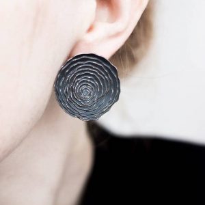 Fair Silver Earrings Ricochets Collection Contemporary Sustainable Ethical Design Large Raw Textured Organic Style Non traditional Barcelona