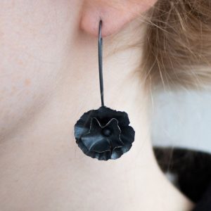 Oxidised 925 Silver Dangle Earrings Black Flower Design Contemporary and Original Jewellery handamde in Barcelona Spain I make your earrings
