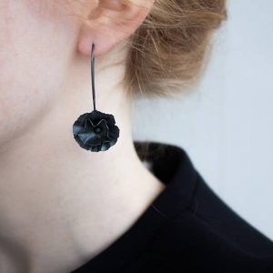 Oxidised 925 Silver Dangle Earrings Black Flower Design Contemporary and Original Jewellery handamde in Barcelona Spain I make your earrings