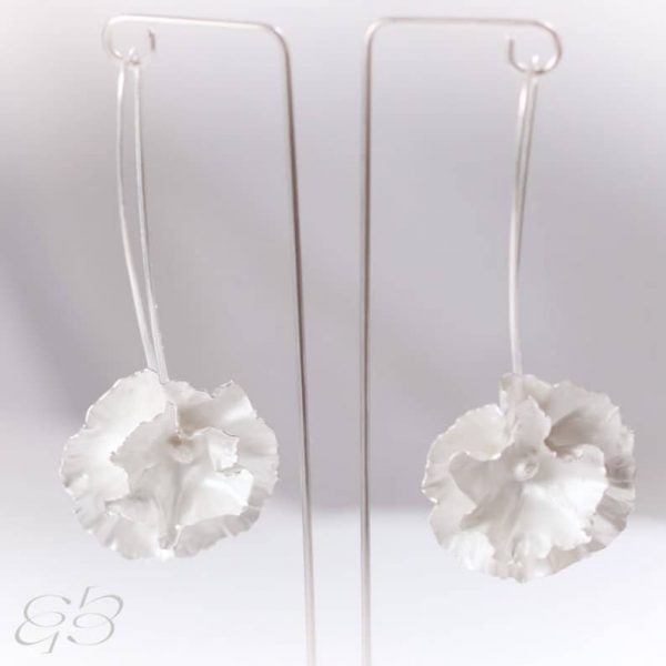 Fair silver earrings Printemps collection white silver unique flowers long earrings bridal handmade forged Custom handmade ethical jewellery