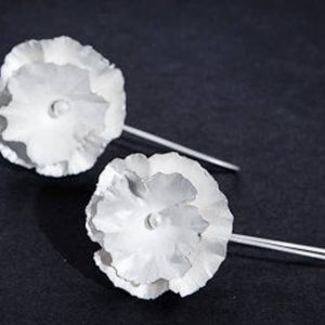 Fair silver earrings Printemps collection white silver unique flowers long earrings bridal handmade forged Custom handmade ethical jewellery