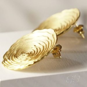 Gold Plated Silver Earrings Modern Jewellery-Fair Golden Silver-Les bords de Loire-Ethical Earrings-Aquatic Design-Emilie Bliguet barcelona