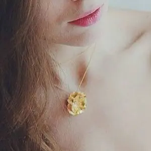 Flower Gold Plated Pendant Hammered Unique Handmade in Barcelona