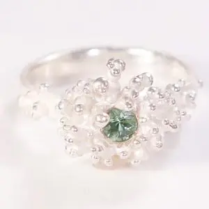 Fairtrade blue tourmaline solitaire ring in responsible silver, gogreen Rosée collection