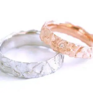 Rose and White Solid 18K Fair Gold Fairmined Matching Wedding Band Rings Set, Nako collection